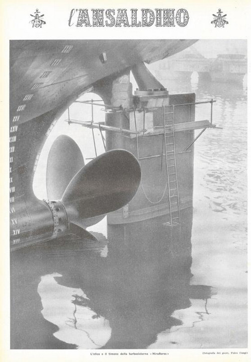 p. 16 (quarta di copertina), l'elica e il timone della turbocisterna "Miraflores"